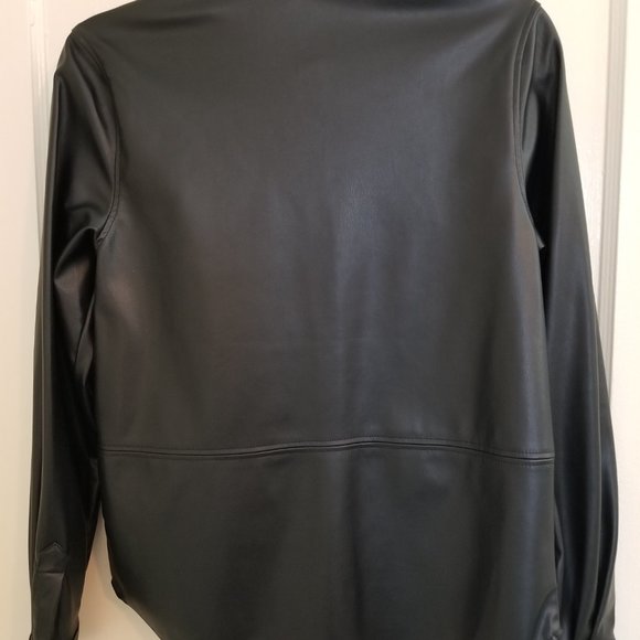NWT H&M Women's size XS Vegan Leather Black Button-Down Shirt - Picture 5 of 14